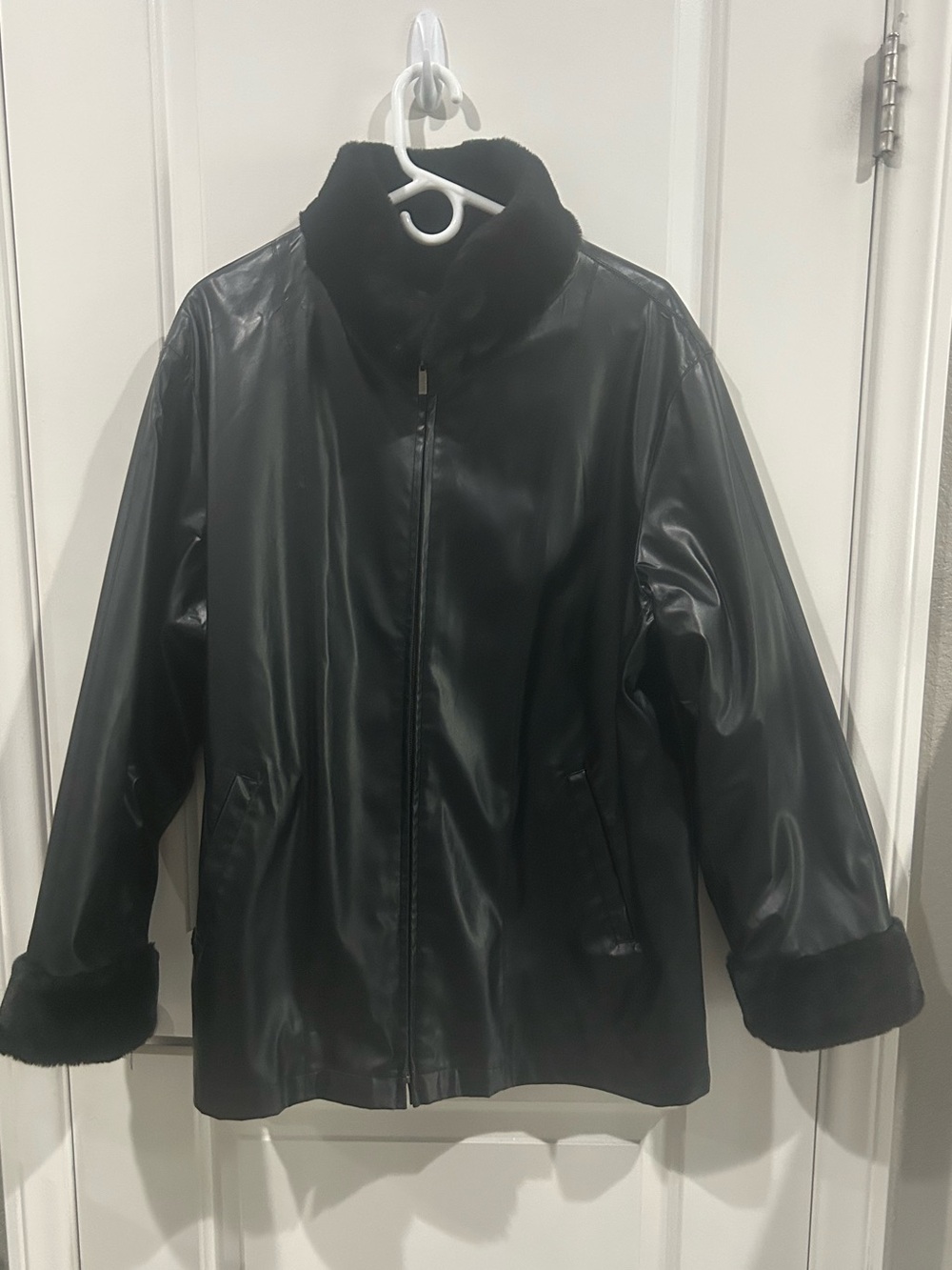 Women’s Reversible Black Faux Leather to Faux Fur